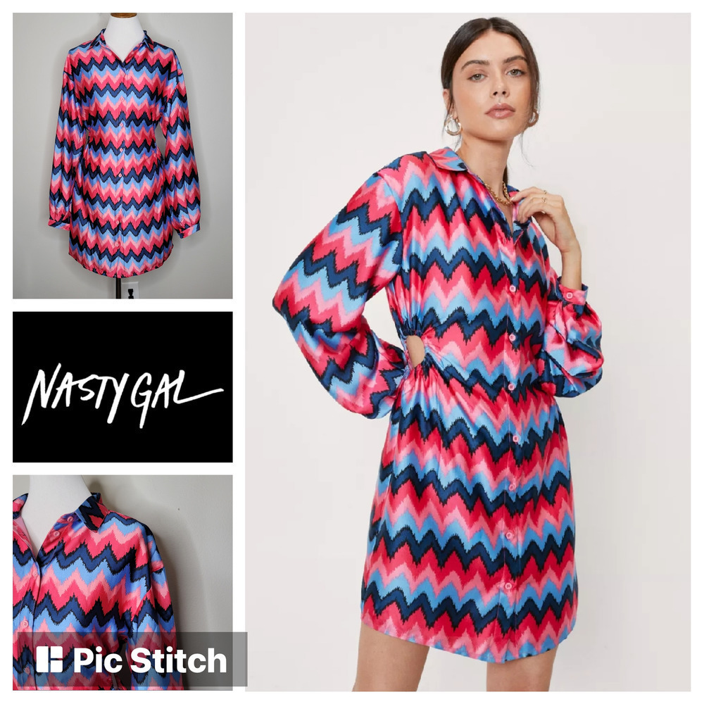 Nasty Gal Pink Blue Chevron Mini Dress